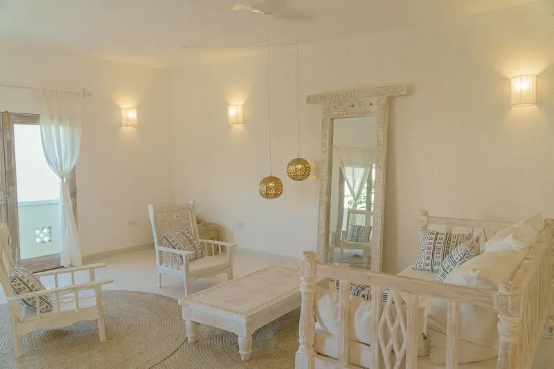 The living room with white sofas