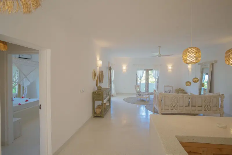 The living room flowing into the hallway